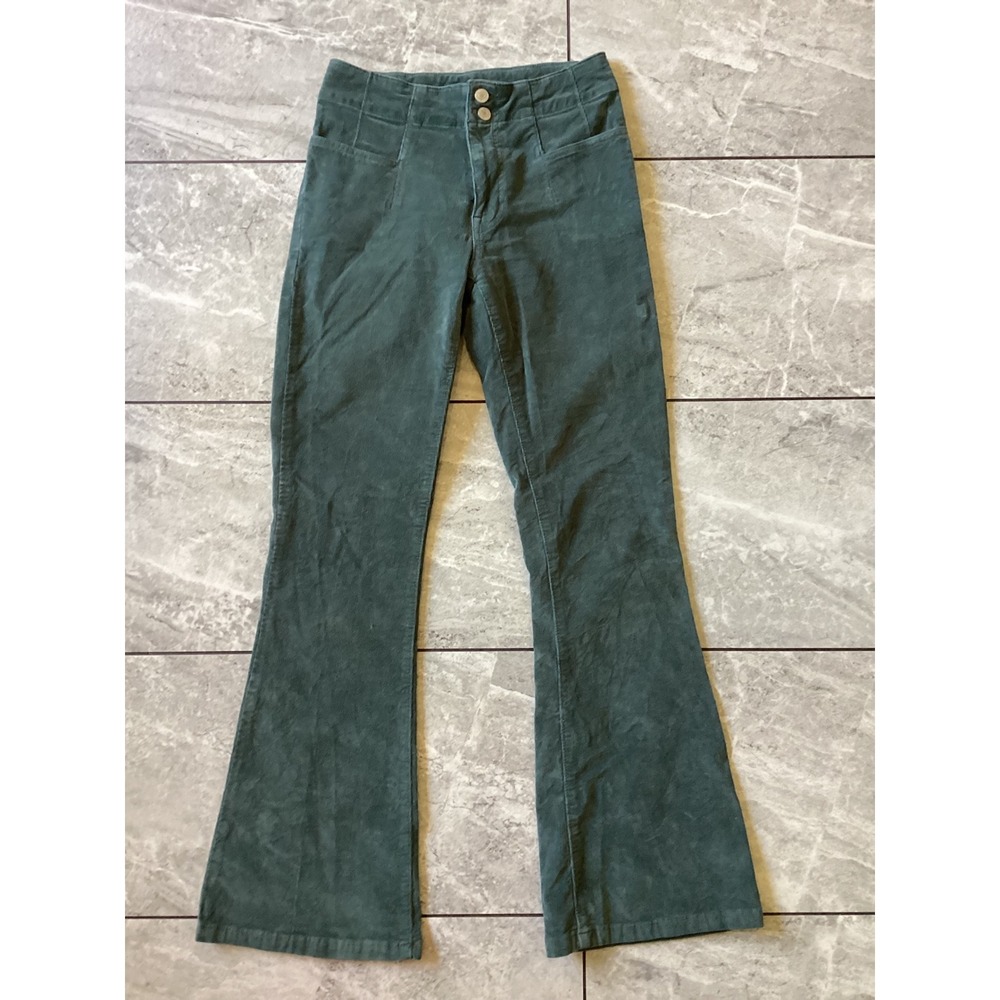 Lucky Brand Stevie High Rise Flare Green Corduroy Pants 4/27R Boho Retro
